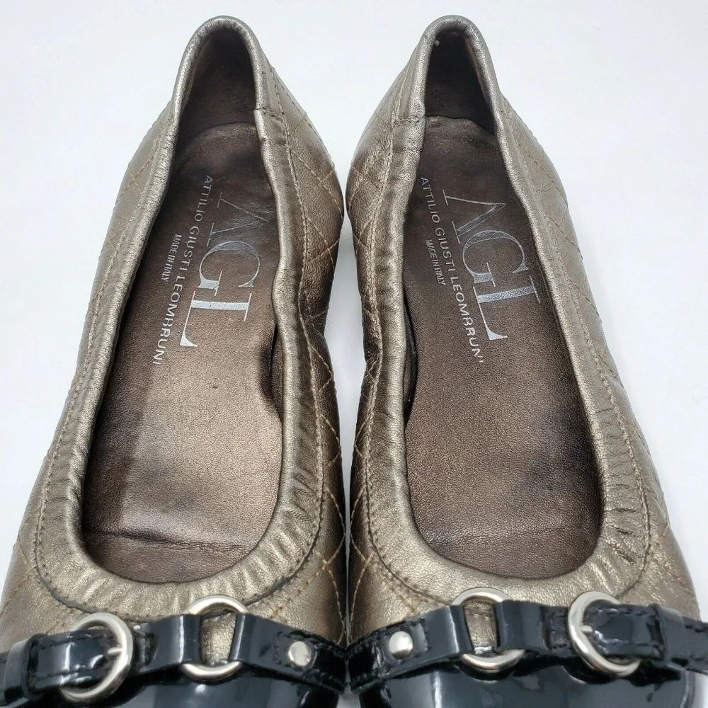 AGL Ballet Flats quilted Leather Patent Cap Toe